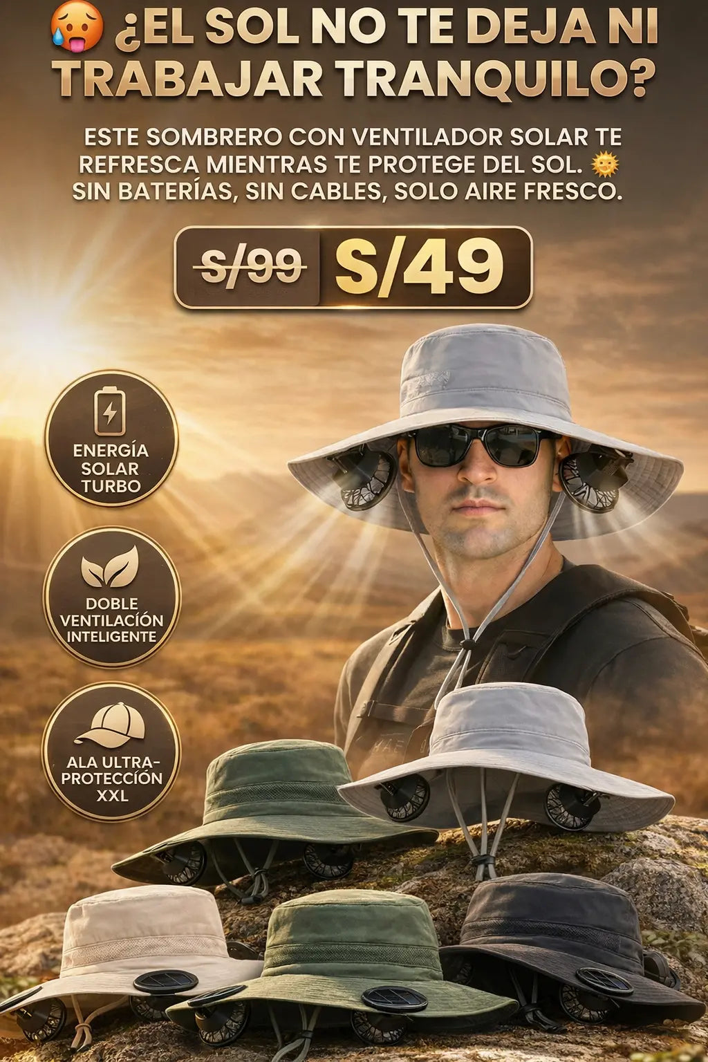 GORRO CON VENTILADOR SOLAR