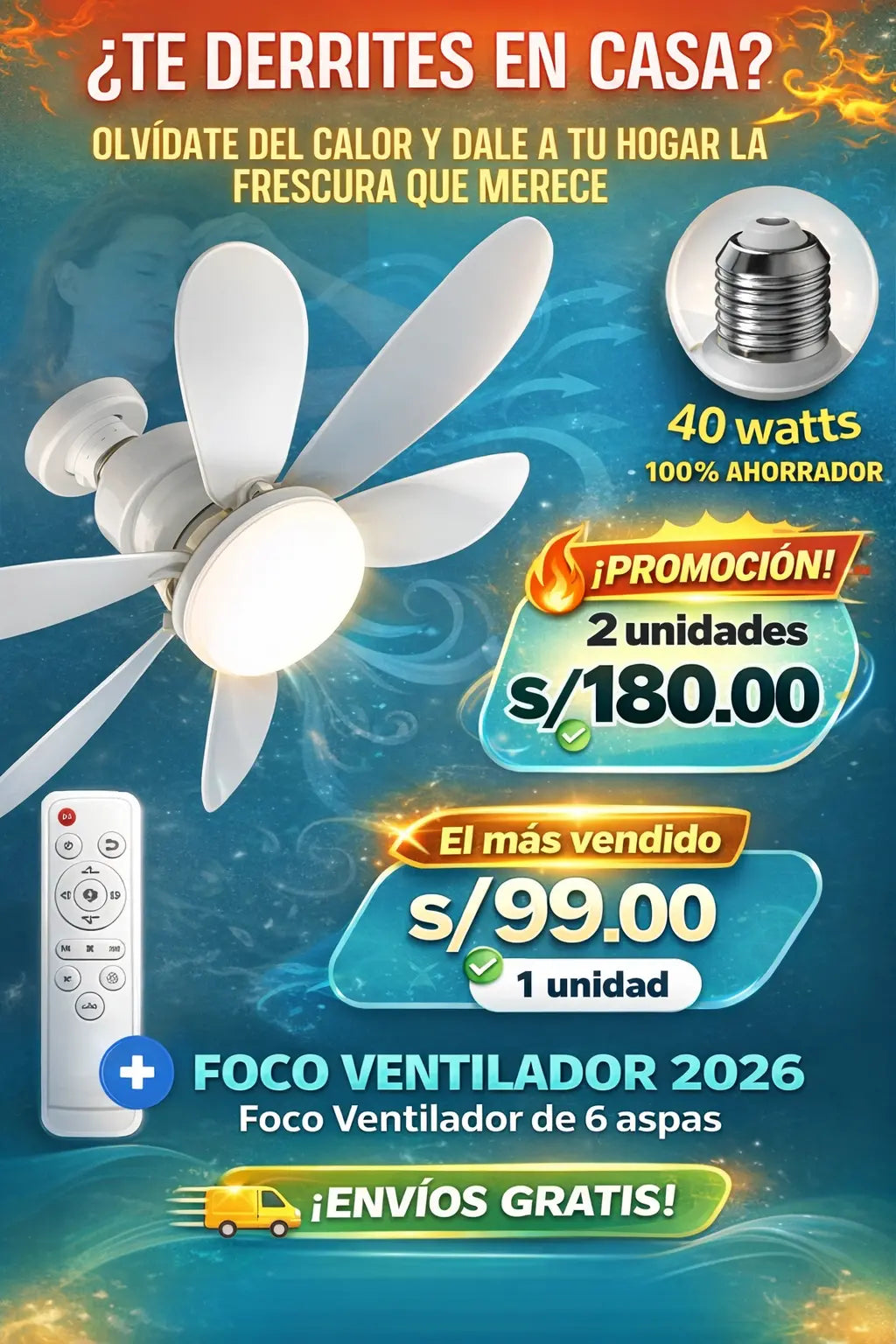 Foco ventilador 6 aspas Premium