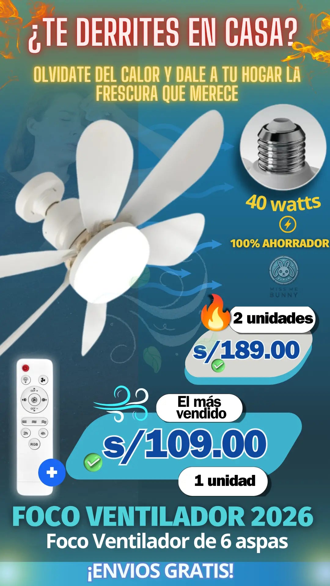 Foco ventilador 6 aspas Premium