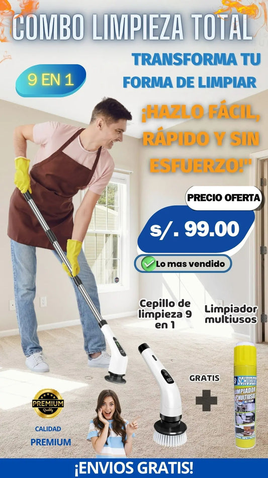 LIMPIEZA TOTAL CON EL CEPILLO DE LIMPIEZA 9 EN 1 MAS LIMPIADOR MULTIUSO