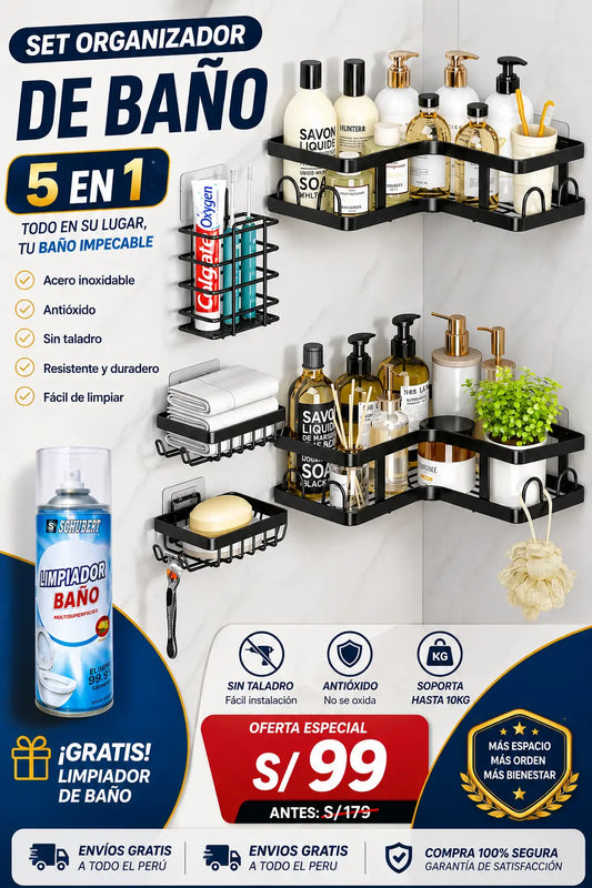 ORGANIZADOR PARA DUCHA 5 PIEZAS MAS LIMPIADOR DE BAÑO